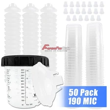 50 Pack 600ml Disposable Paint Spray Gun Cups Liners & Lids Plugs System 190 Mic