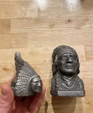 Indian Motorcycles Piggy Bank Paperweight Set x2 Fatboy Rider Native American