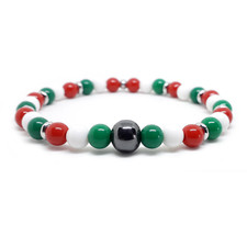 Bracciale Italia Ematite con Perle braccialetto Acciaio inox Elastico Uomo Donna