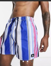 Adidas Originals Men  s Medium Classic Striped Swim Trunks Lined Pockets New