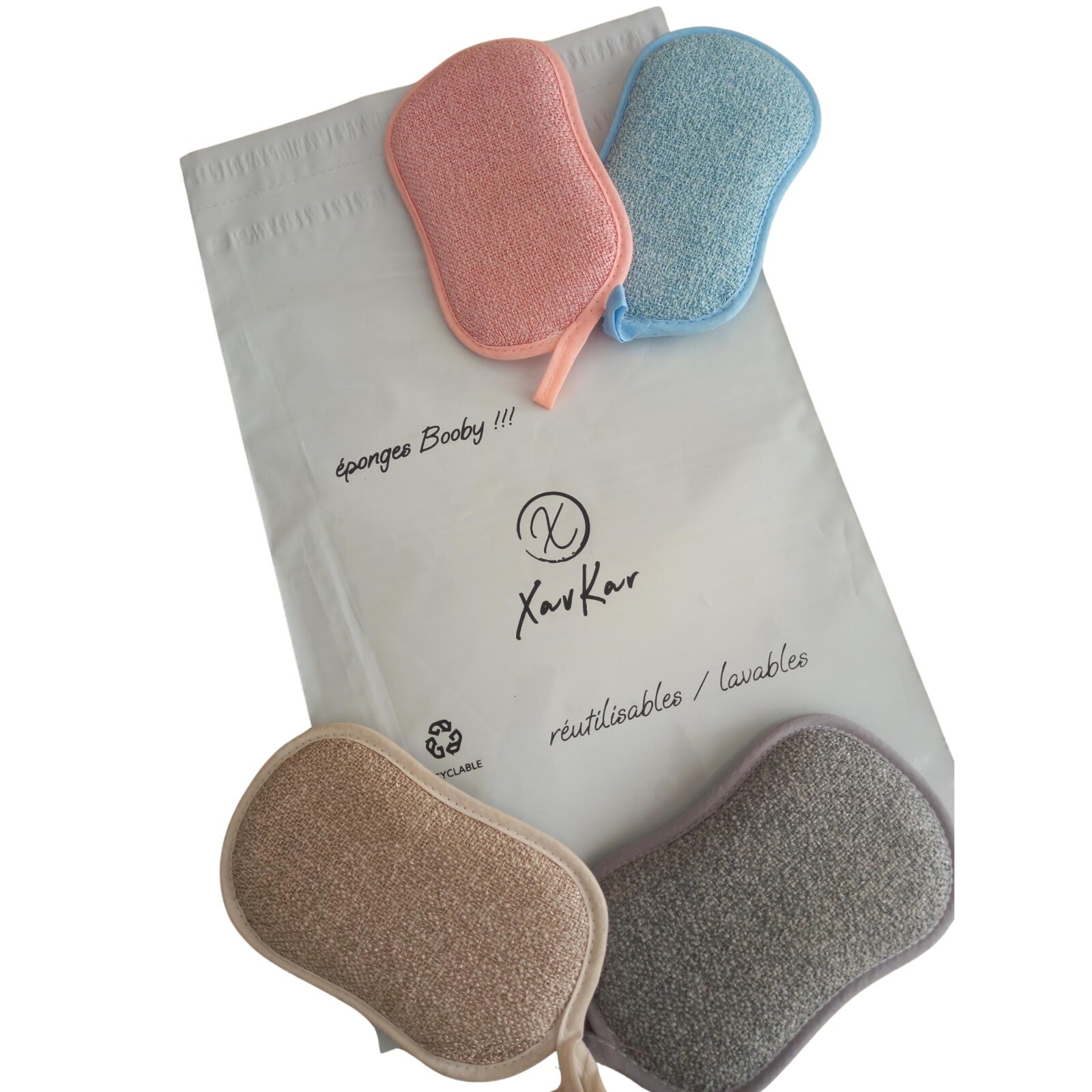 Éponge microfibre double face 4 unités et supports pour éviter les traces de calcaire