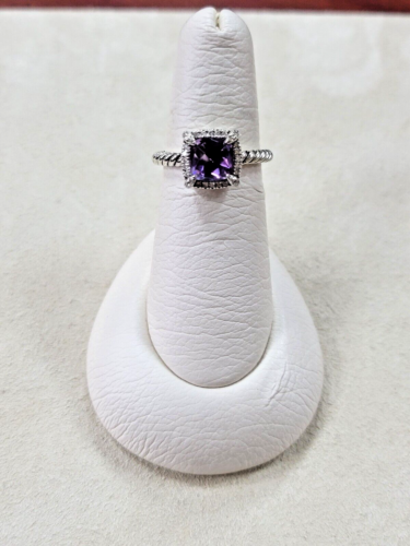 David Yurman Sterling Silver Amethyst, .11CTW Diamond Chatelaine Ring, Size 6.5 - Picture 1 of 4