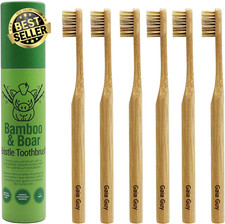 6-Pack Natural Boar Bristle Bamboo Toothbrushes Compostable Biodegradable Zero W