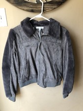 Boho Blue Boutique She Sky Gray Jacket With Fur Size Medium Nwt