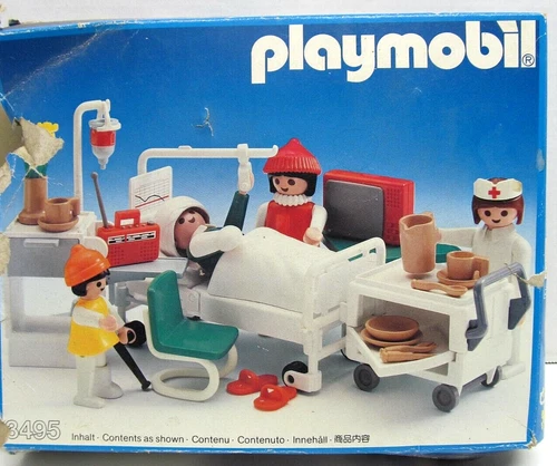 Vintage PLAYMOBIL Toy Hospital Room Play Set #3495 from 1974 - Partial Set (450)