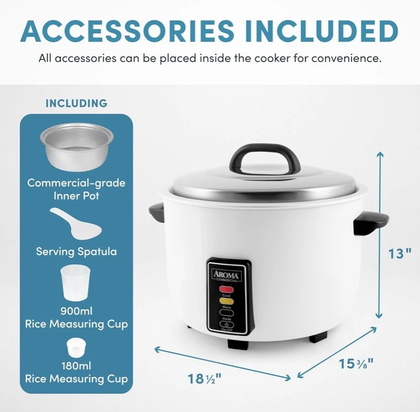 Arrocera comercial Aroma Housewares 60 tazas cocida 30 tazas SIN COCINAR ARC-1033E Foto 4 de 4