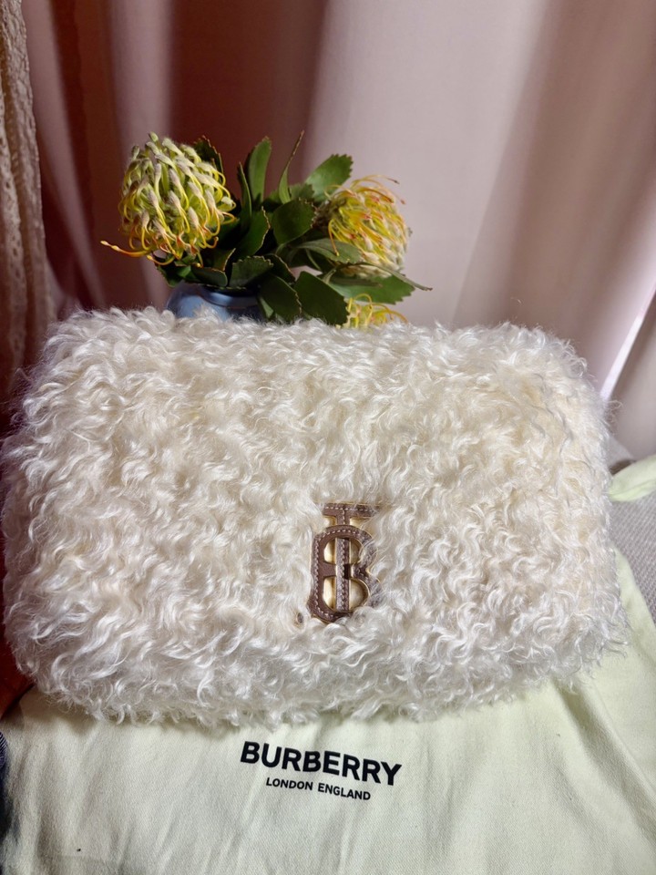 Burberry Lola Mini TB Bag White Shearling Chain Top Handle ( limited edition ) 