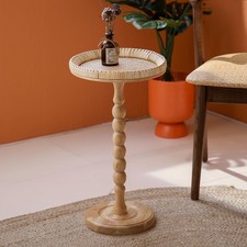 Drink Table  Rattan Round Small Side Table for Small Spaces, Boho Circle End T...