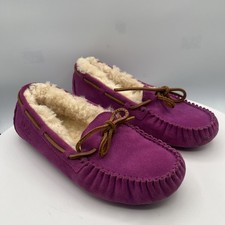 UGG Australia Dakota Size 4 Magenta Suede Wool Sheepskin Lined Moccasin Slippers