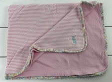 RALPH LAUREN Cotton Baby Blanket Lovey Pink Stripe Floral Trim
