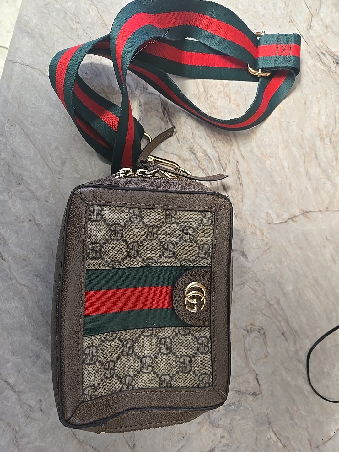 Gucci Ophidia GG Web Shoulder Bag Mini Beige/Ebony Canvas/Leather