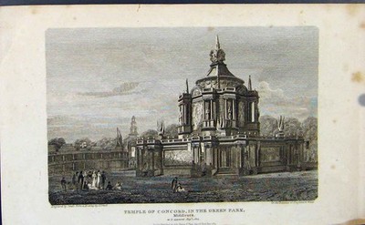 Original alter antiker Druck Temple Concord Green Park um 1849 Fine Art viktorianisch