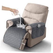  Velvet Recliner Chair Cover, 100% Waterproof Medium-Seat Only：23.6" Grey