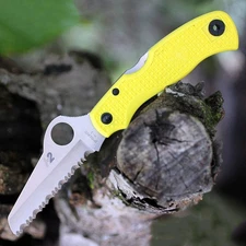 SPYDERCO SAVER SALT FOLDING KNIFE YELLOW FRN SERRATED H2 STAINLESS STEEL C118SYL