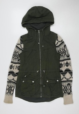Miss Selfridge Damen grün Fair Isle Kapuzenjacke Größe 8