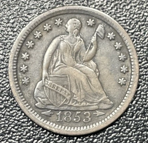 1853-p Seated Liberty Silver Dime 10c Arrows Ungraded Choice XF Extra Fine