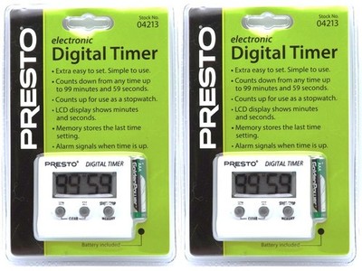 2x PRESTO DIGITAL KITCHEN TIMERS STOPWATCH 99 hours magnet AAA BATTERY INC 04213