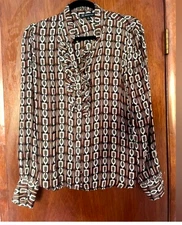 NWOT Inc International Concepts Women's Ruffled Blouse Jolie Chain Brown Size L