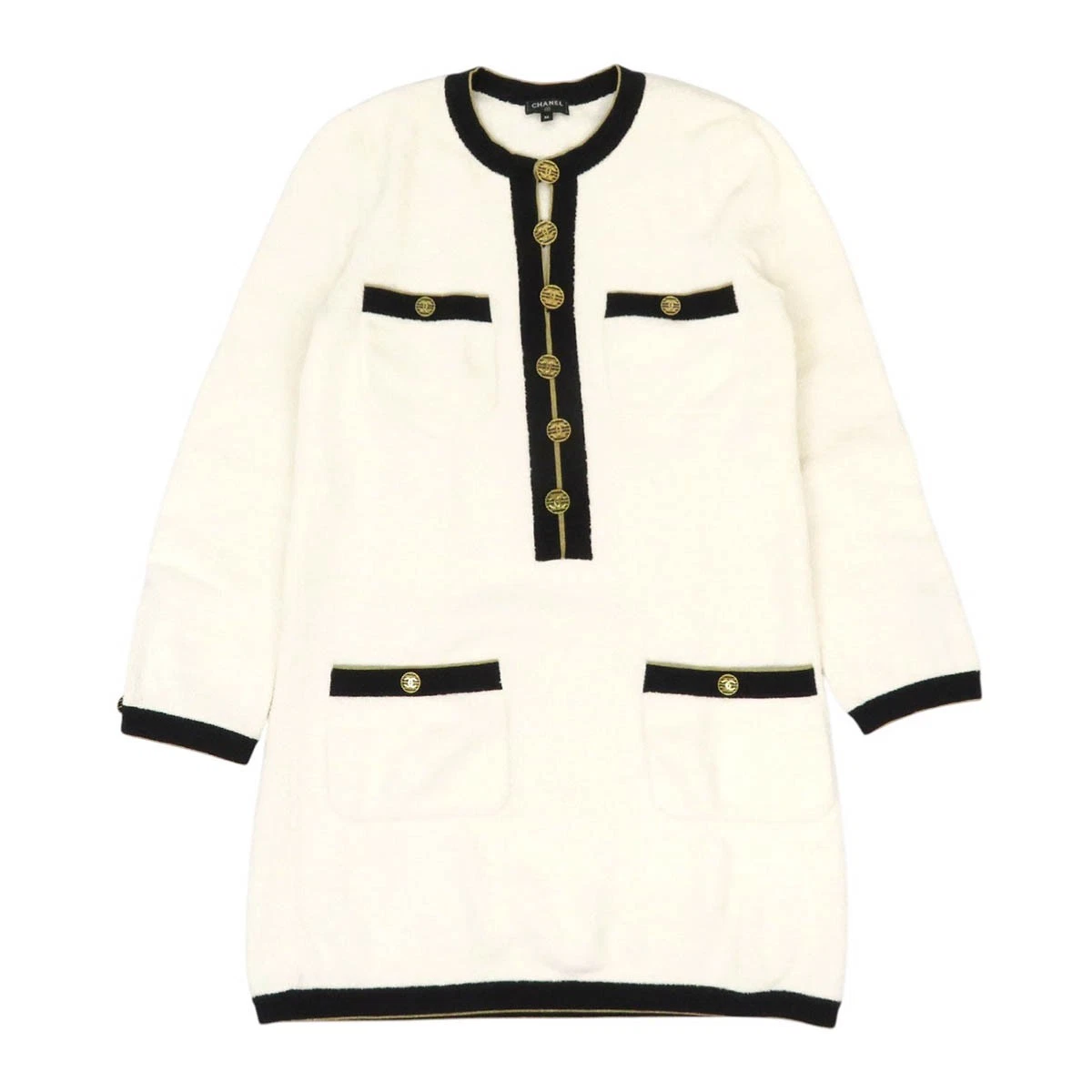 Chanel — CHANEL COCO Mark Cotton Dress Women White black 【A】
