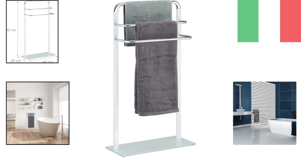 Relaxdays Asciugamani da Terra, Porta Salviette in Metallo Cromato, Piantana ... - Immagine 2 di 4