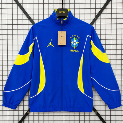 Brazil Retro Blue Windbreaker Jacket Red Full Zip Football Track Top L