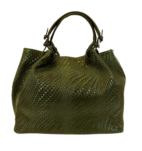 ITALIAN GENUINE LEATHER XL WEAVE EMBOSSED SATCHEL BAG HANDBAG - MADE IN ITALY