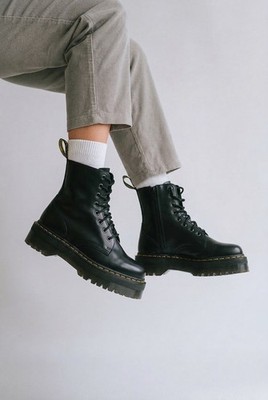 New Dr. Martens Women Black Jadon Lace-Up Zip Ankle Platform
