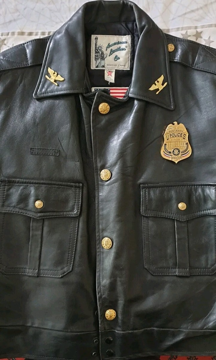 US Police Official leather jacket mens xl UK