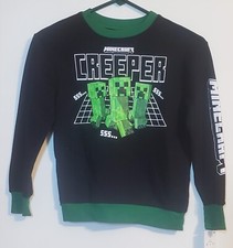 Boy's Minecraft Creeper Fleece Crewneck Pullover Sweatshirt Green/Black