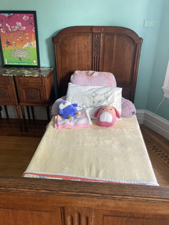 Antique Pair of Hand-Carved Mahogany Twin Size Beds - Image 2 of 4