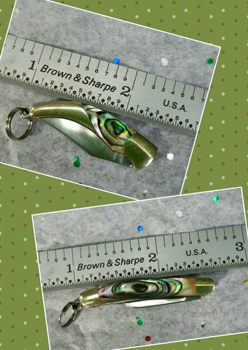 2 Mini Pocket Knives-1"Abalone Tear Drop & Abalone 3 Bladed Knife/unique jewelry - Picture 2 of 3