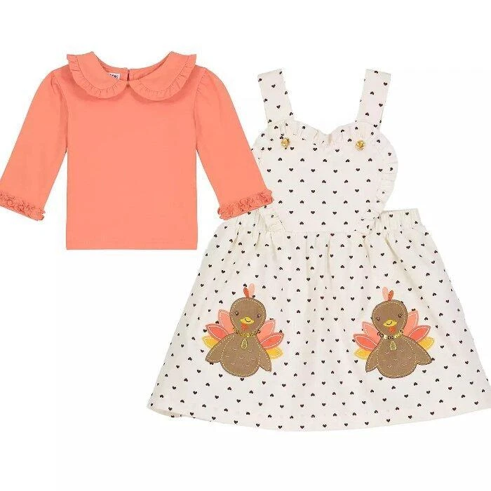 BLUEBERI BOULEVARD Toddler 4T Thanksgiving Turkey Applique' 2-Pc Jumper Set NWT - Изображение 3 из 3