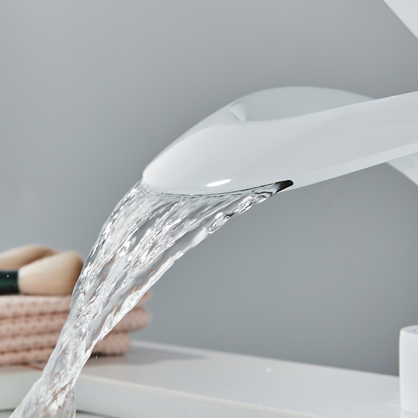White Bathroom Sink Faucet Waterfall Vanity Basin Mixer Faucet Single ...