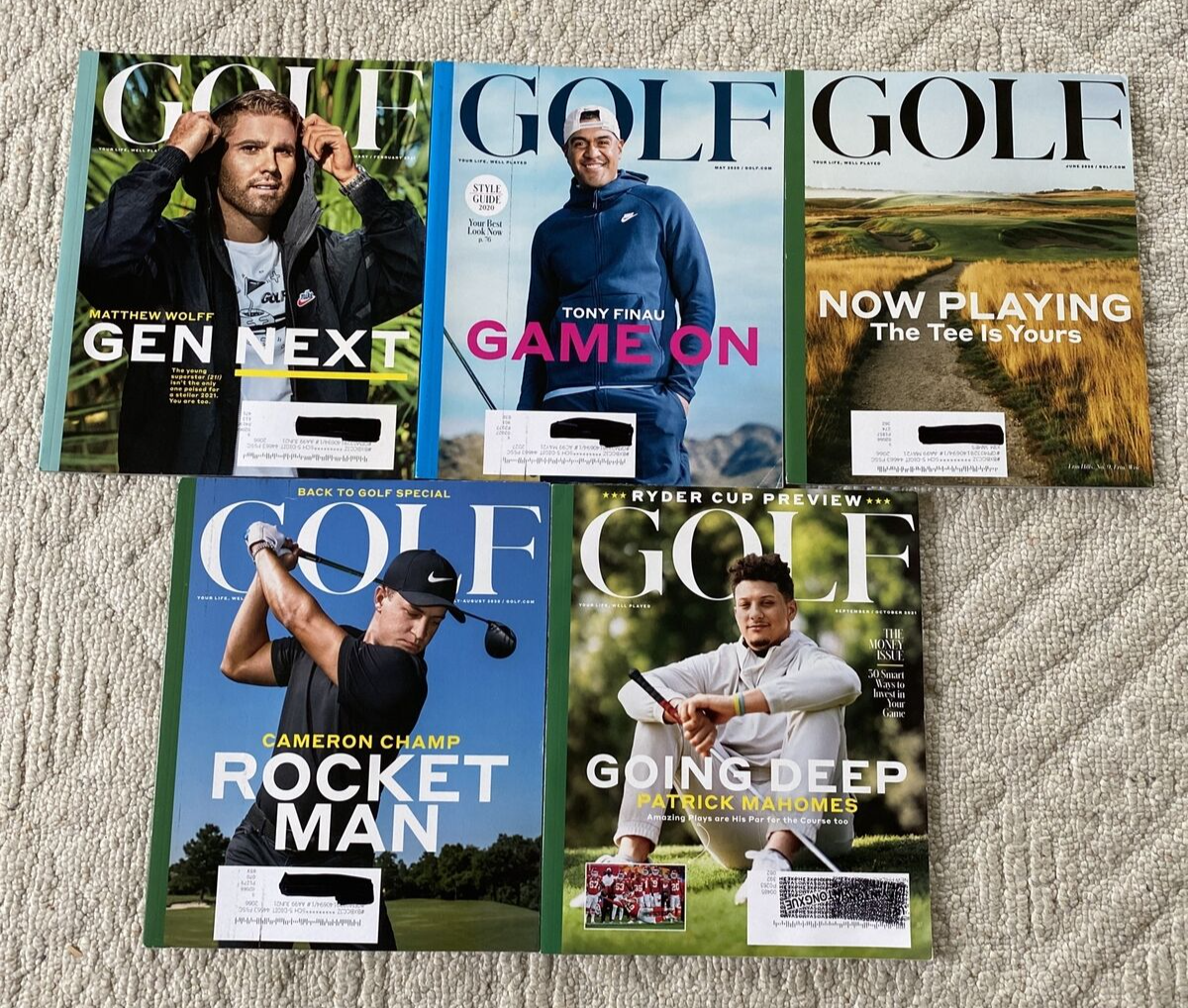 Golf Magazine Random Lot of 5 issues Patrick Mahomes Matthew Wolff Tony Finau