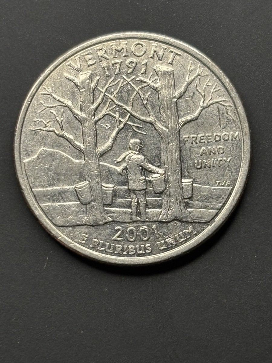 2001- D Vermont State Quarter Error: Die Chip/Die Break