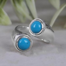 Blue Turquoise Ring 925 Silver Handmade Adjustable Women's Promise Ring Gift Her