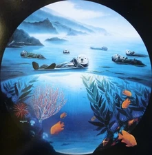 Robert Wyland Studios playful SEA OTTERS Lithograph Ocean Nature Poster print