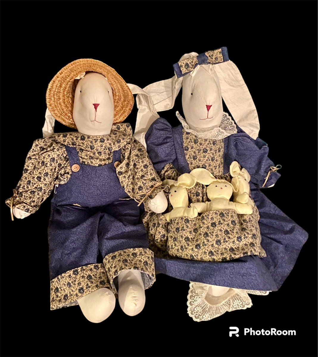 Vtg 90's Handmade Muslin Long Eared Country Lg Bunny Rabbit