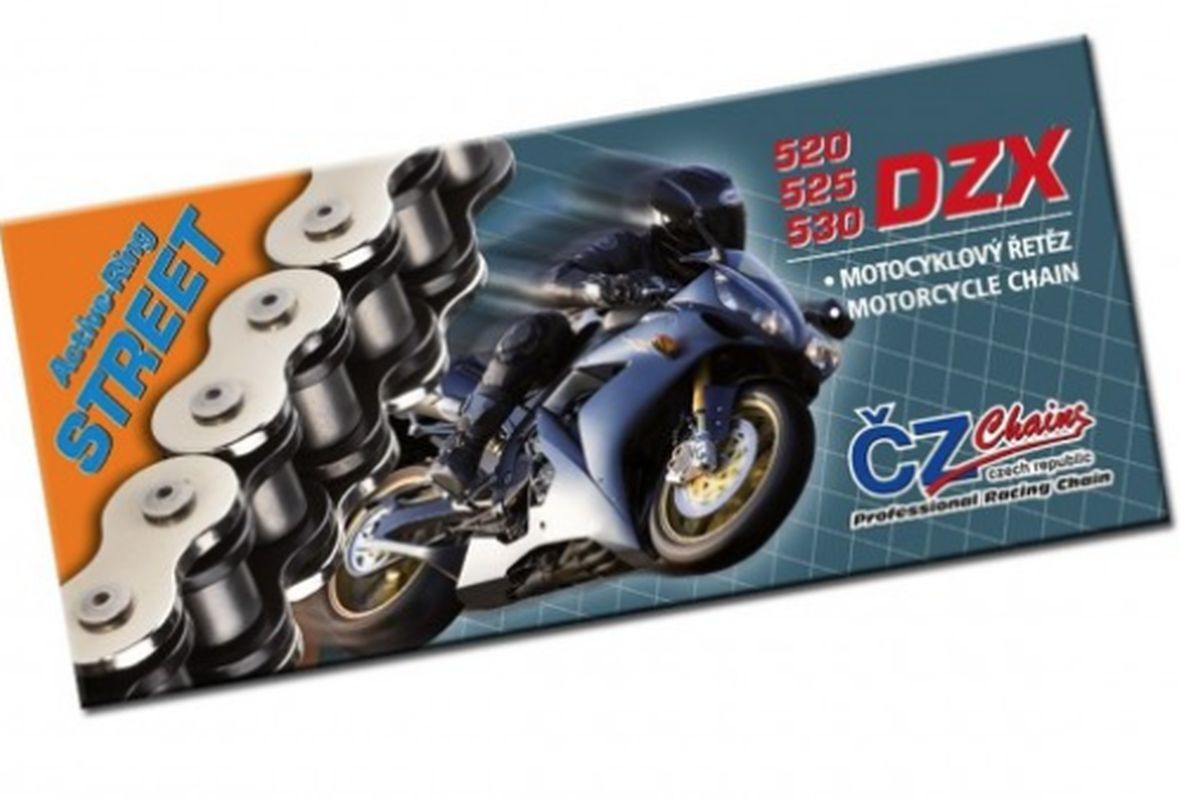Chaîne moto renforcée CZ 525 DZX finition chrome avec technologie X-Ring