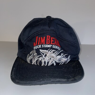JIM BEAM DUCK STAMP SERIES Vintage 1980s Black & Silver 6 Panel SnapBack Hat Cap