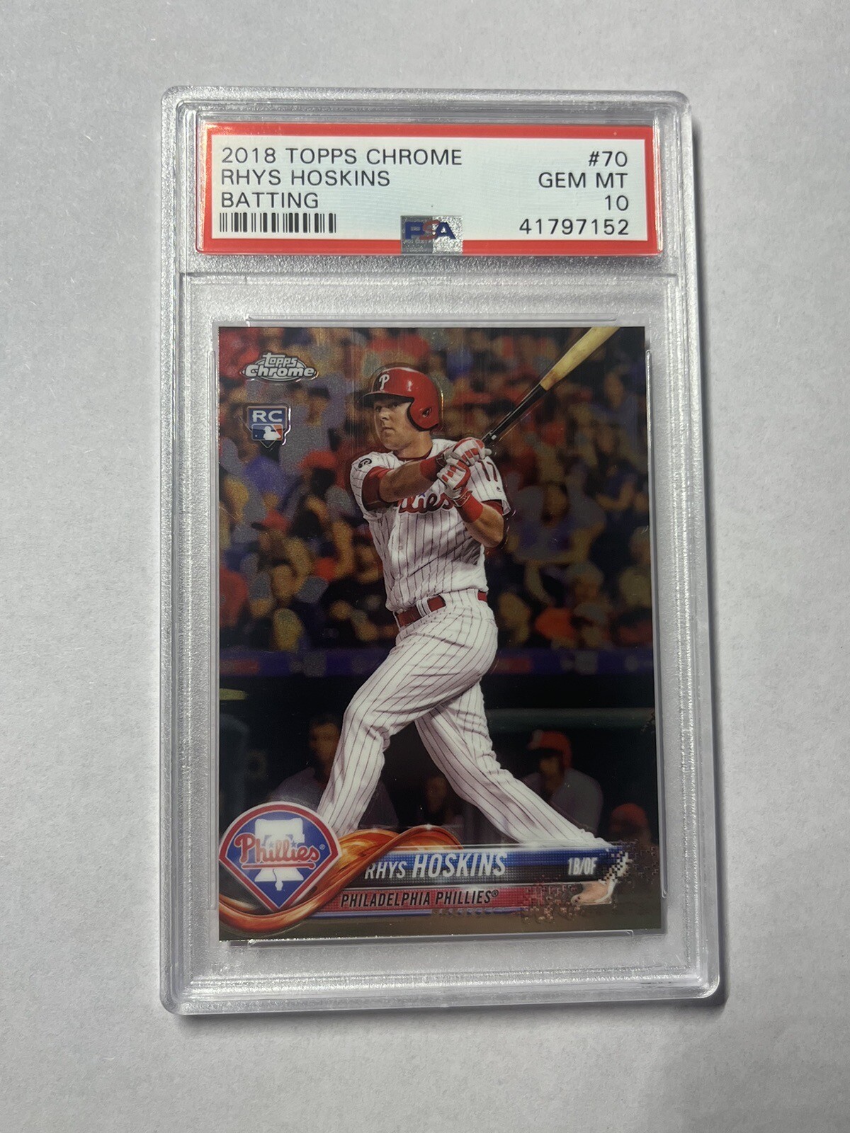 2018 Topps Chrome Rhys Hoskins RC Batting #70 PSA 10 Phillies-Brewers-TS