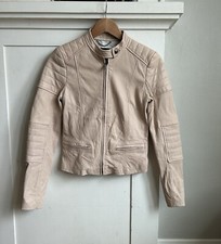 Banana Republic Pale Pink Blush Lamb Leather Moto Jacket Cropped Womens XS