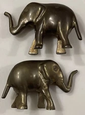 Set of 2 Vintage Miniature Brass Elephant Figurines Trunks Up 2”
