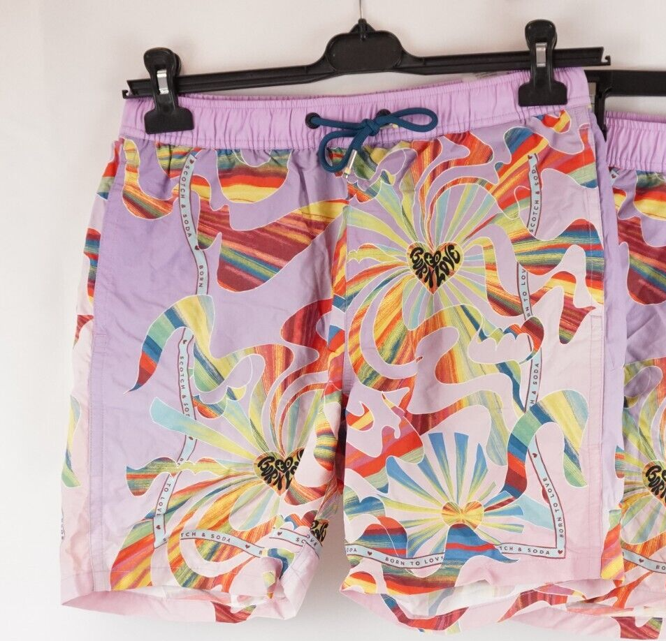 Scotch Soda Mens Born to Love Printed Swim Shorts Size S NWT $78