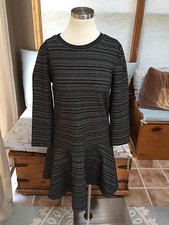 Ann Taylor Loft Black Ivory Mod Fair Isle Drop Waist Flare Hem Dress M Excellent