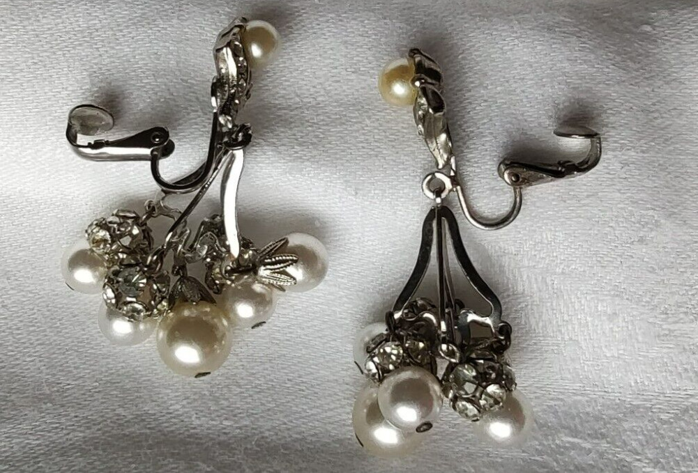 Vintage Tassel Clip-On Earrings, Silver Tone, Rhi… - image 8