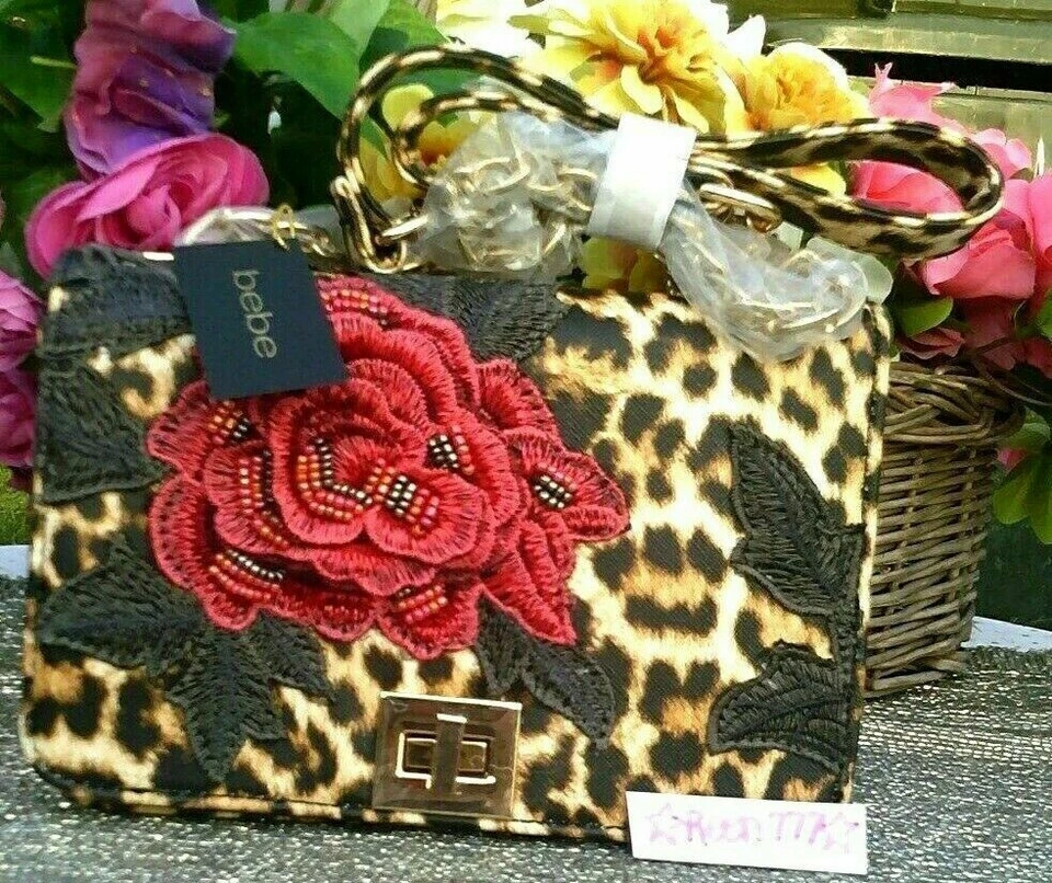BEBE Impresionante Bolso Bandolera Sophia Rosa Bordado Leopardo Nuevo Con ETIQUETAS Foto 2 de 4