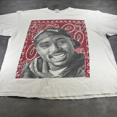 Tupac Rap Tee Shirt Adult 3XL XXXL White Red Bandana Blood