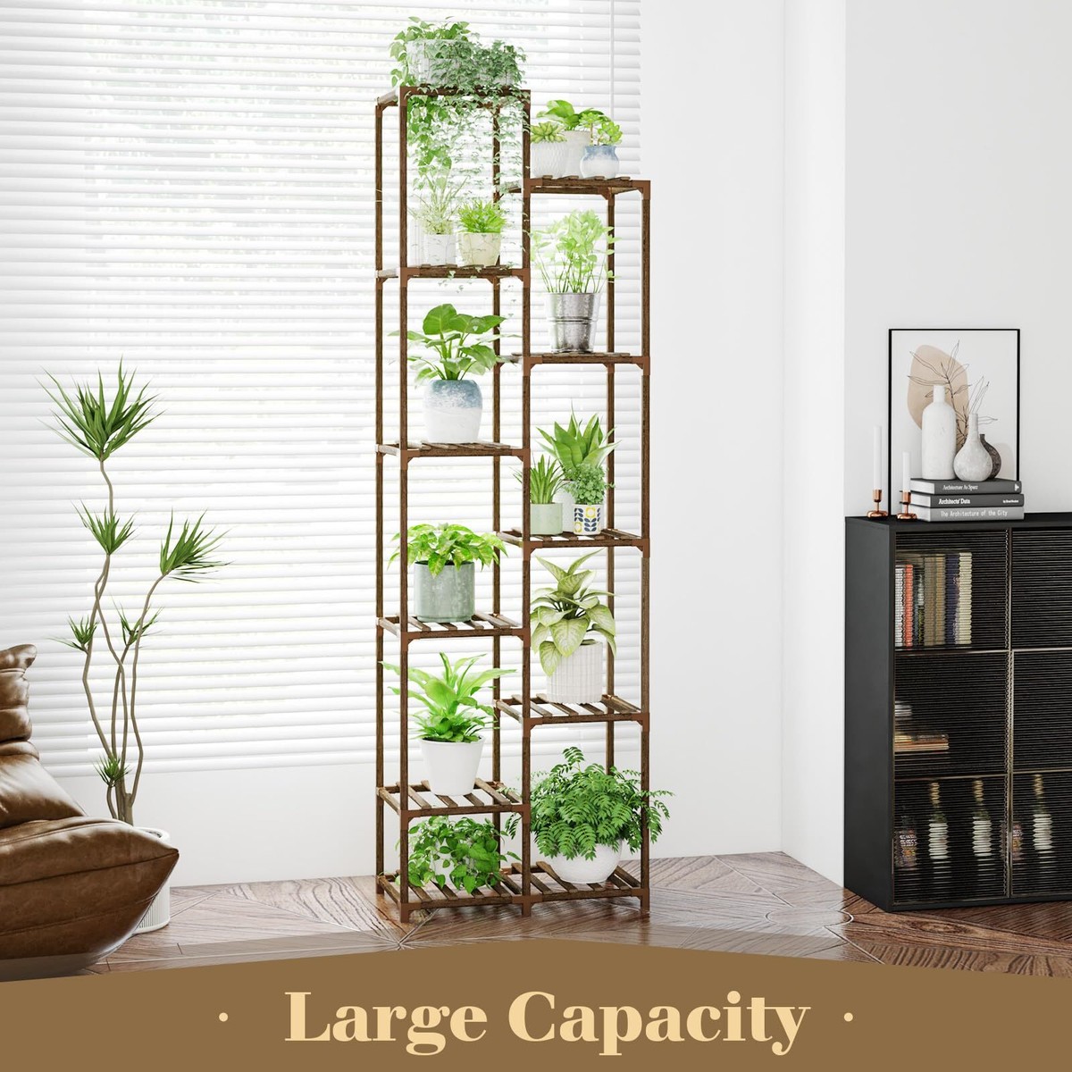 Tiered Plant Shelf 8 Tier Plant Stand Indoor - 38.58 Inch Tall Corner Plant  Shelf For Multiple Plants, Rustic Brown Metal Metal Shelf, image size:1200x1200