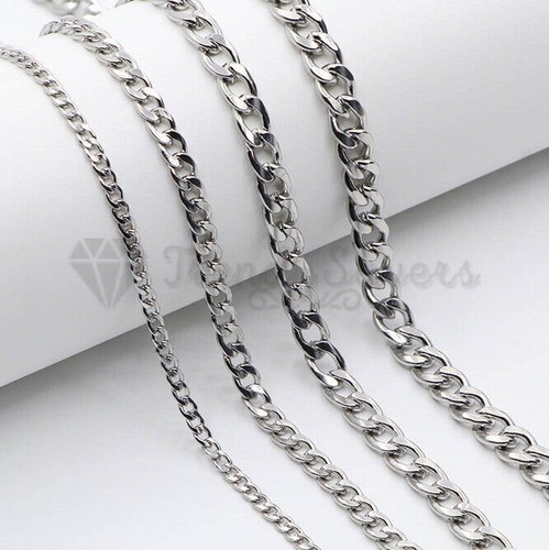 18ct Gold Plated Men Women Silver Stainless Steel Cuban Curb Link Chain Necklace - Picture 35 of 36